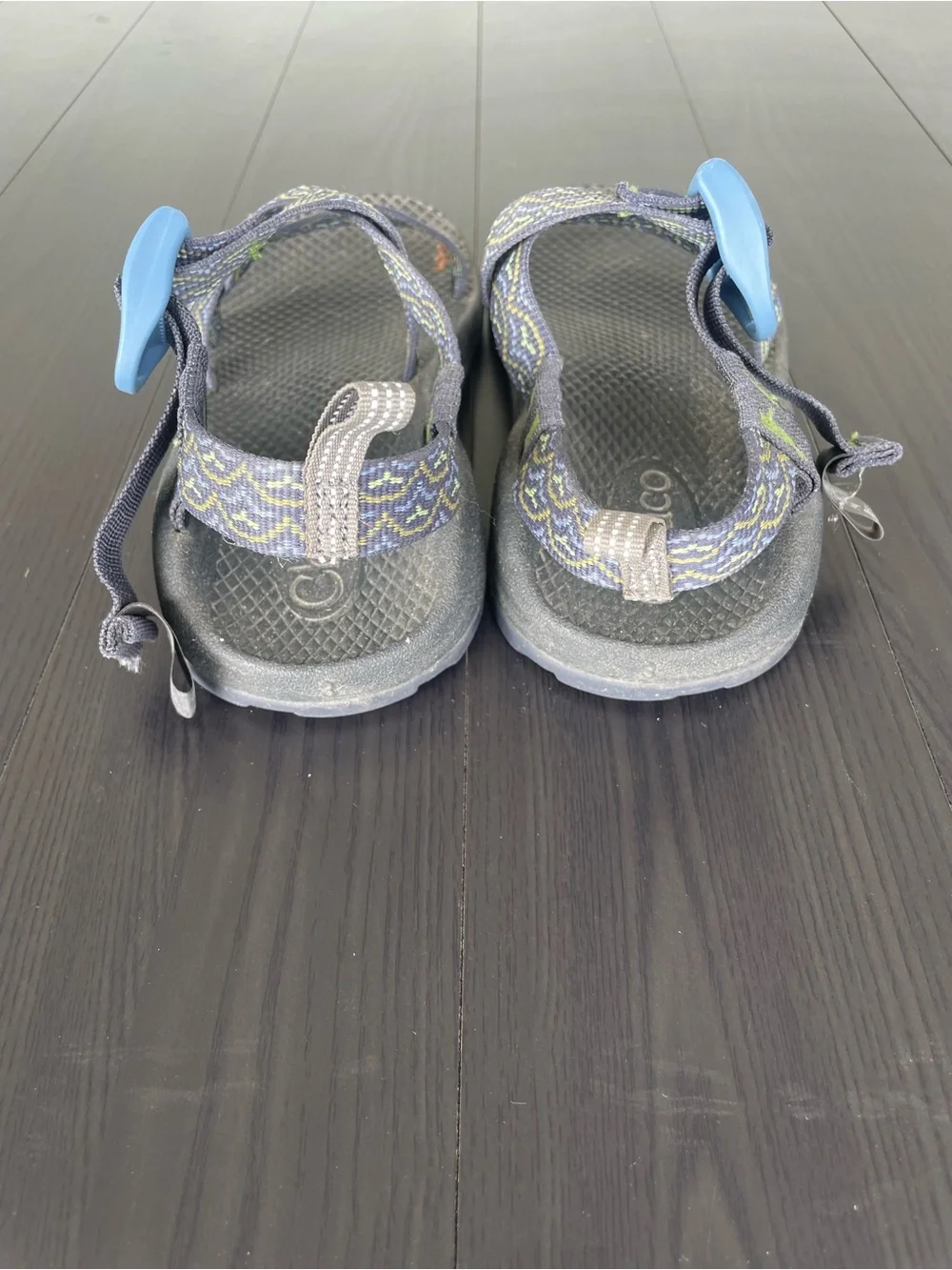 Chaco Kids Ecotread Sandals in Navy with Light Blue and Lime Accents